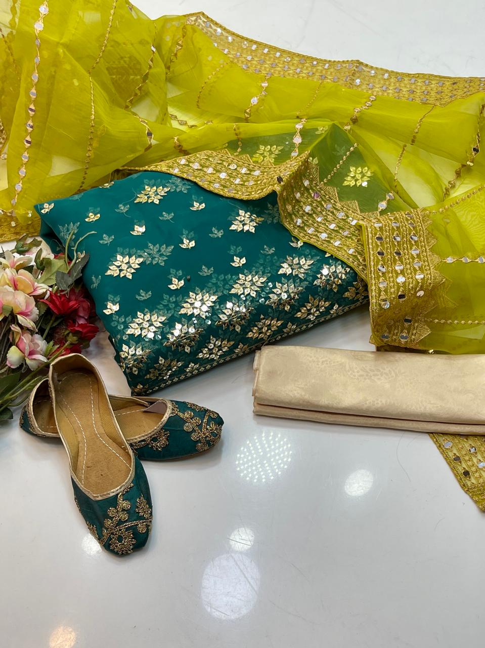 3 PC Organza All-Over Work Shirt, Tissue Pani Shesha Dupatta & Masoori Trouser