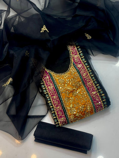 3 PC Organza Embroidered Shirt, Dupatta & Silk Trouser